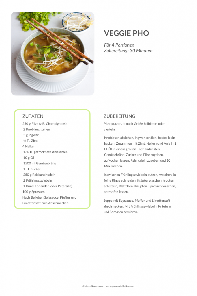 Vegetarische Pho mit Sprossen und Pilzen